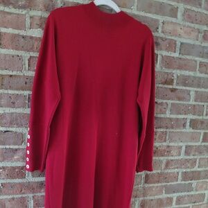 Vintage Liz Claiborne Mock Neck Long Sleeve Wool Red Dress w/Gold Buttons Size M
